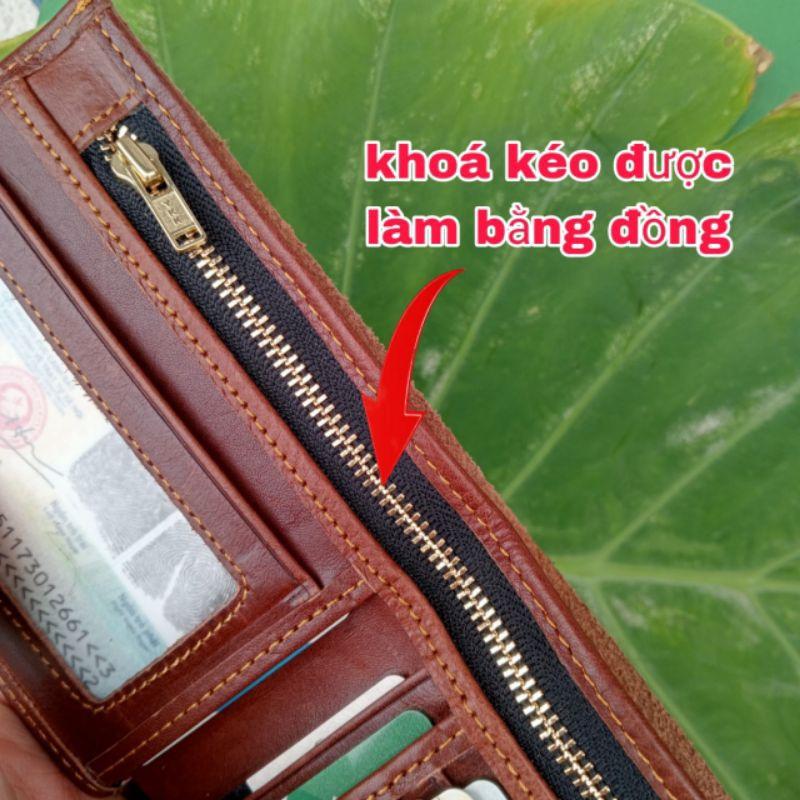 Bóp Nam Da Bò Sáp Nguyên Tấm Dây Khoá Kéo Bằng Đồng Loại Tốt, Cam Kết Da Bò Sáp Vip Nguyên Tấm