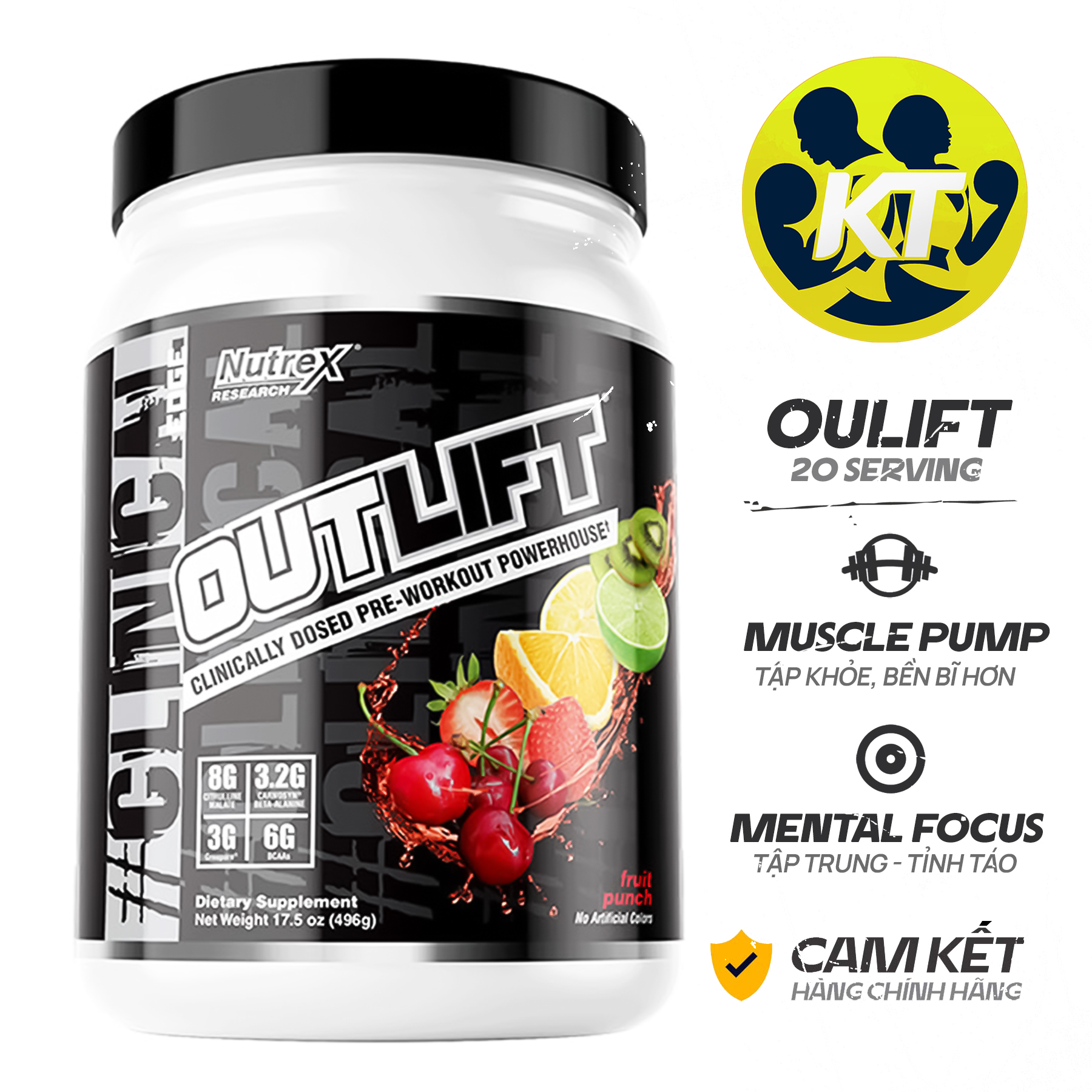 Tăng sức mạnh & Sức bền - Pre-Workout Outlift từ Nuttrex - 20 Liều dùng - Hỗ trợ tập luyện, Tăng năng lượng trước tập, Citrulline, BCAA, Creatine, Beta-Alanine, Taurine