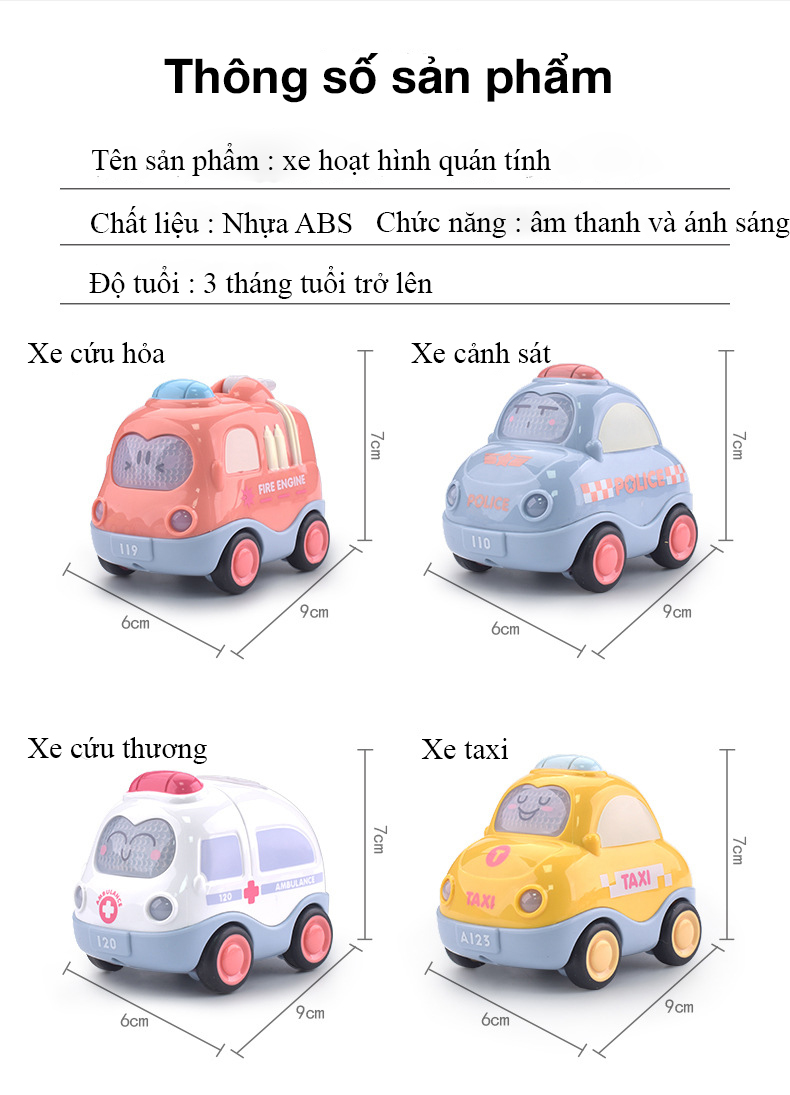 đồ chơi ô tô quán tính KAVY mô tả xe cứu hỏa, cứu thương, cảnh sát, taxi đẹp và dễ thương có đèn và nhạc