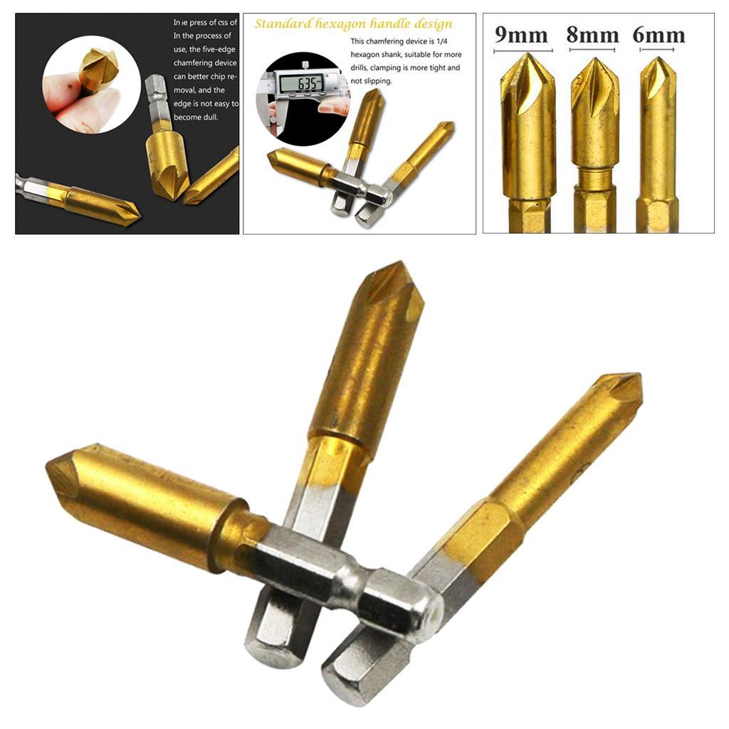 HSS Countersink Drill Bit 90 Degree 5 Flute Chamfer Tool Countersinking Bits Hole Cutter Chamfering Drill Bit 1/4" Hex Shank Wood Drilling Bits