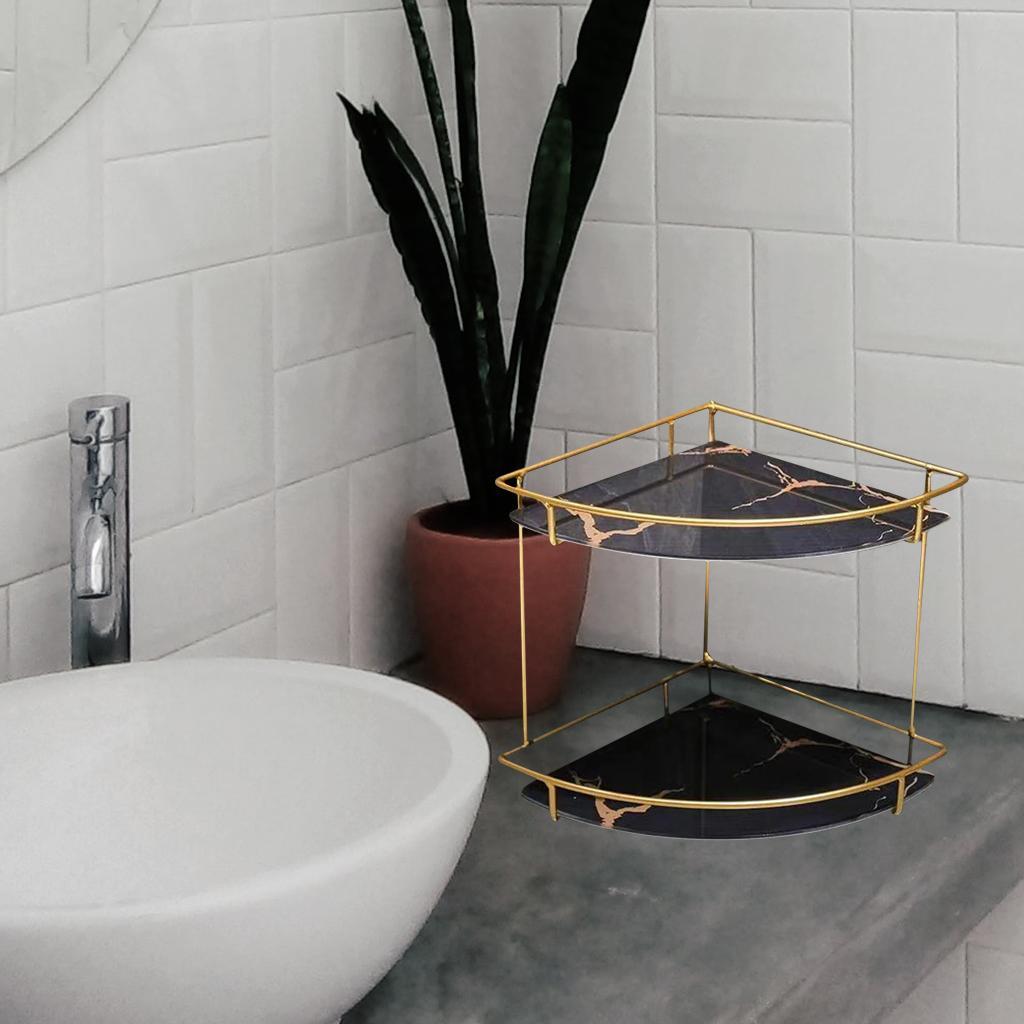 Storage Rack Save Space Cosmetic Bathroom Table Black Double Layer