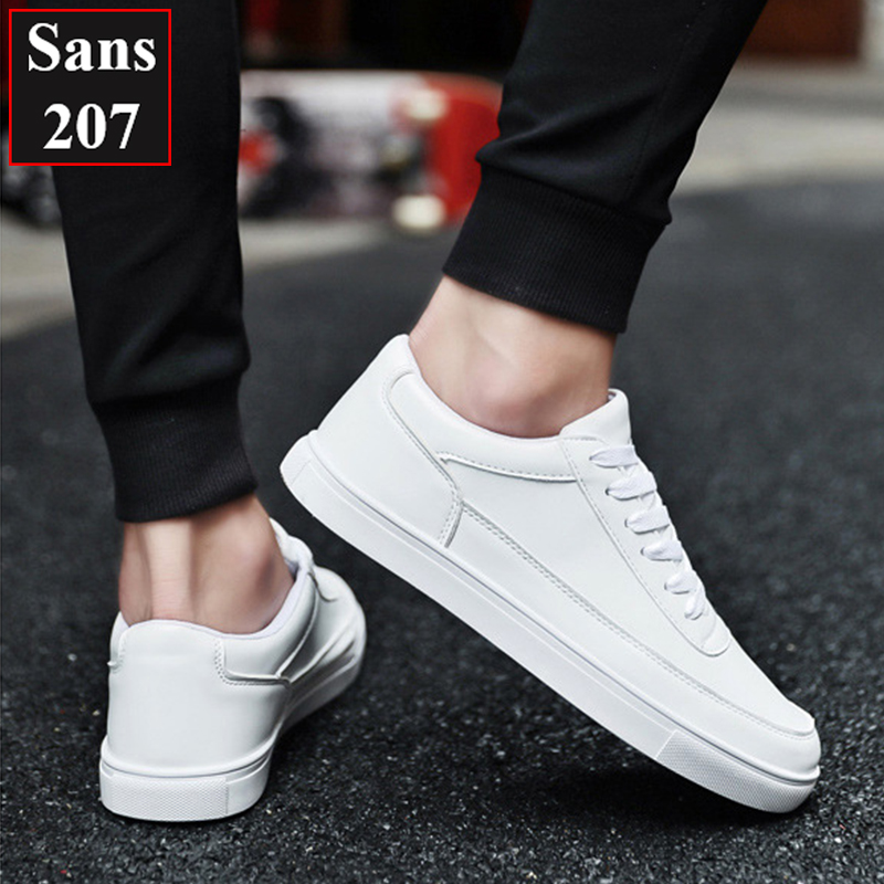 Giày thể thao nam full trắng đen Sans207 sneakers basic đơn giản buộc dây sport đế bằng thời trang trẻ trung cá tính