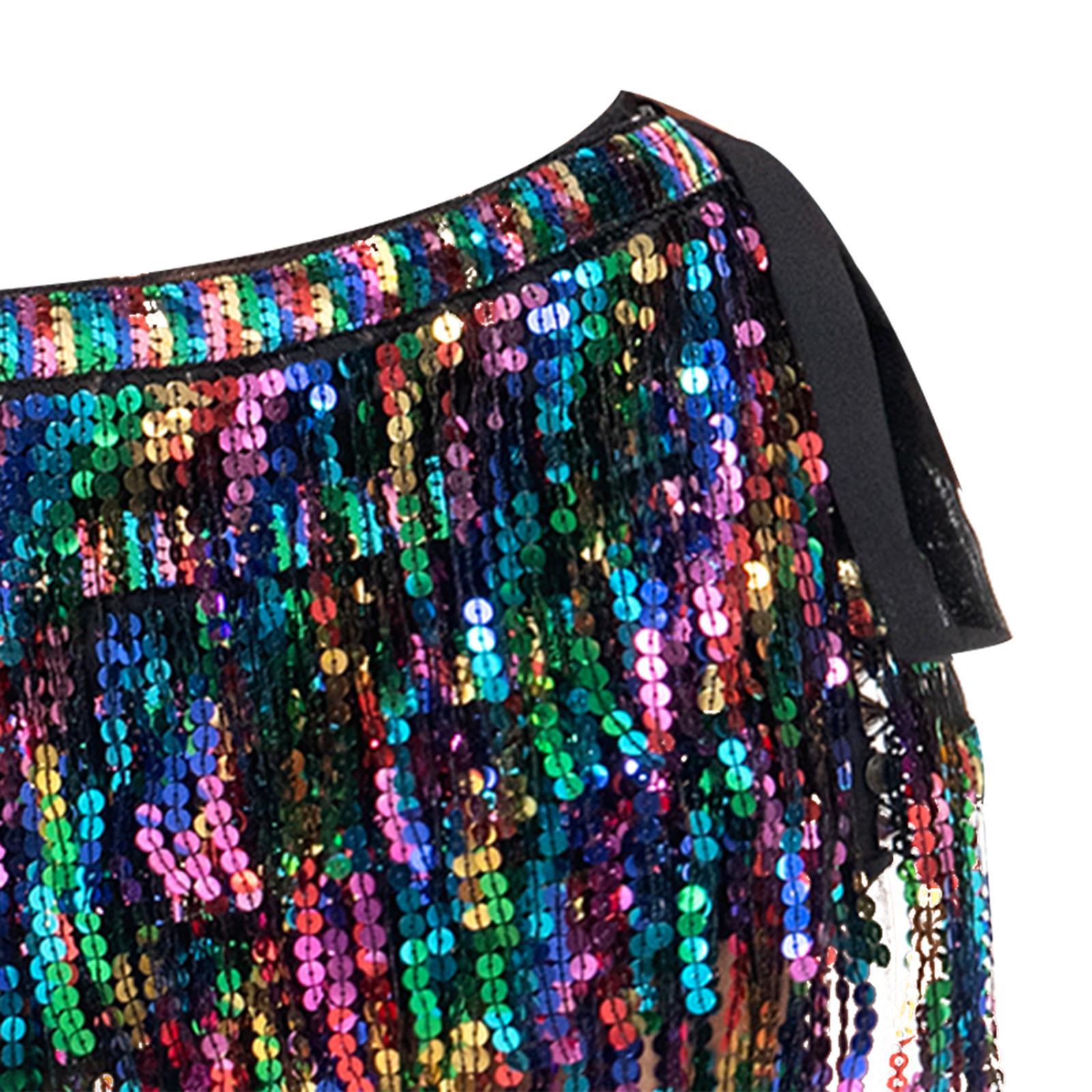 Women Belly Dance Hip Skirt Sequin Wrap Tassel Scarf Belt for Stage Performance Tango