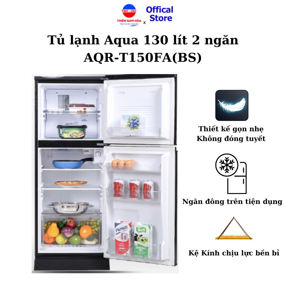 Tủ lạnh Aqua 130 lít AQR-T150FA(BS) không đóng tuyết, 2 ngăn, thiết kế gọn nhẹ - Hàng chính hãng