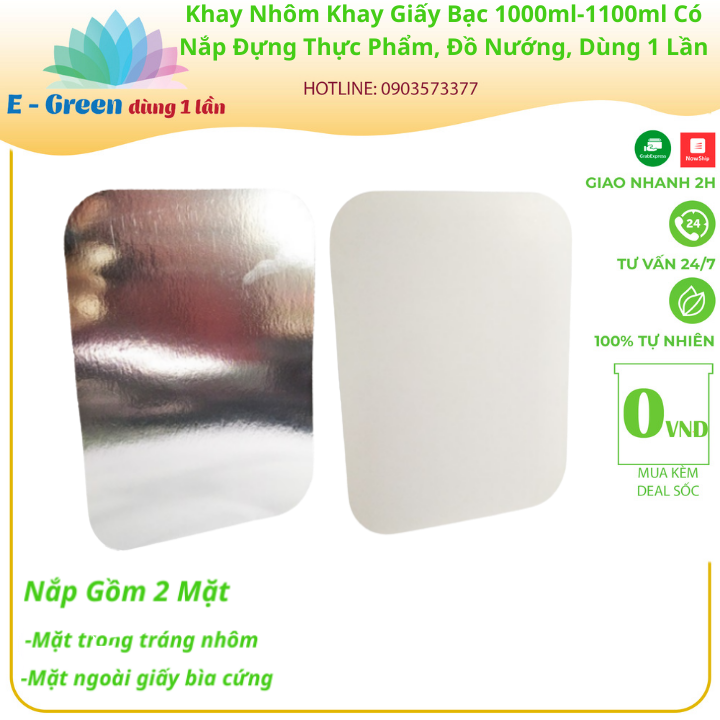 Combo 100-200 Khay Nhôm, Khay Giấy Bạc 1 Ngăn 1000ml-1100ml Có Nắp, Đựng Thực Phẩm, Đồ Nướng,Tiện Lợi - Egreen dùng 1 lần