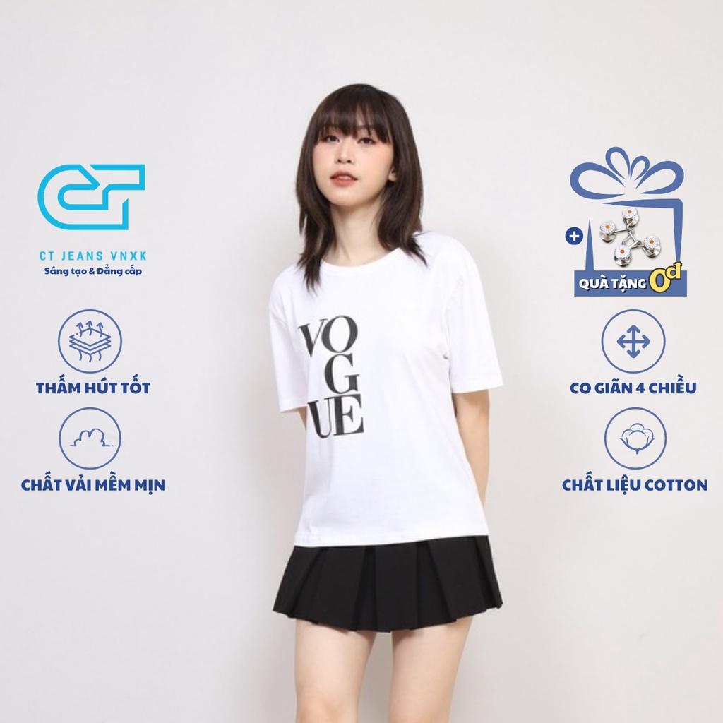 Áo Thun Nữ Cotton Cổ Tròn In Chữ Vo.gue Form Rộng, Áo Phông Nữ Basic Tee CT Women