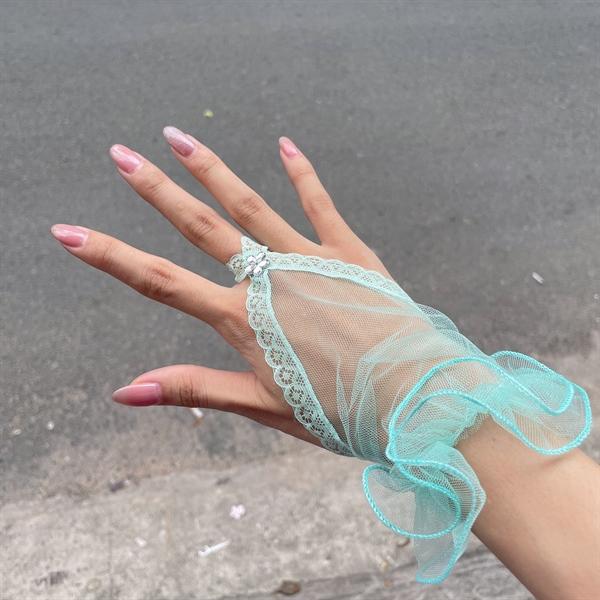 Găng tay xỏ ngón màu xanh ngọc