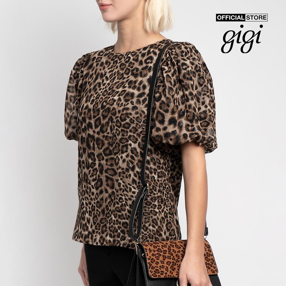 GIGI - Áo kiểu nữ tay phồng họa tiết da báo Ruffle Peplum G1110B211252