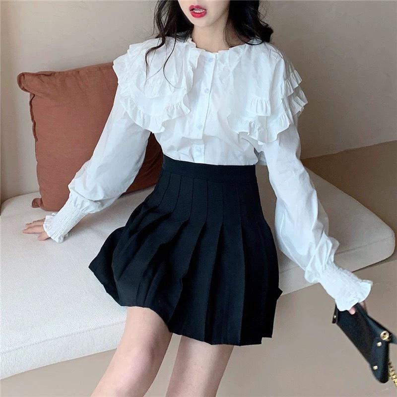 Áo sơ mi cổ bèo bản to tay dài bồng bềnh tiểu thư