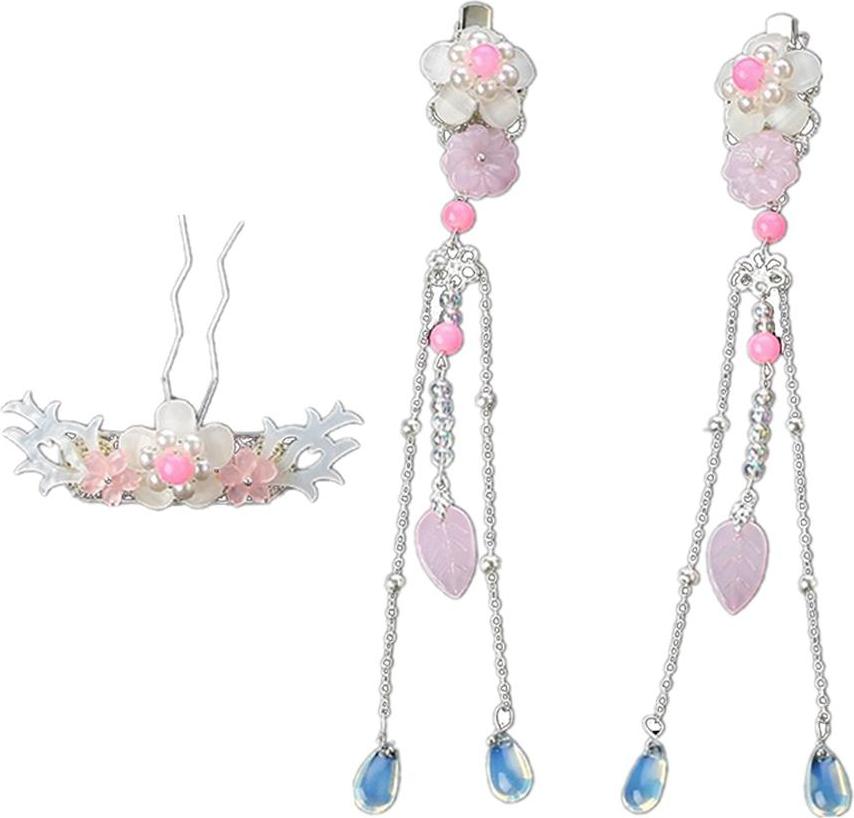3x Vintage Hoa Đính Hạt Tua Rua Nếp Tóc Kẹp Tóc Bước Lắc Bộ Trang Sức