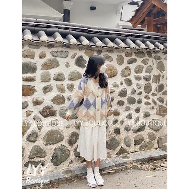 Áo cardigan len lông pha nỉ dày họa tiết quả trám không chảy 3 màu hot hit