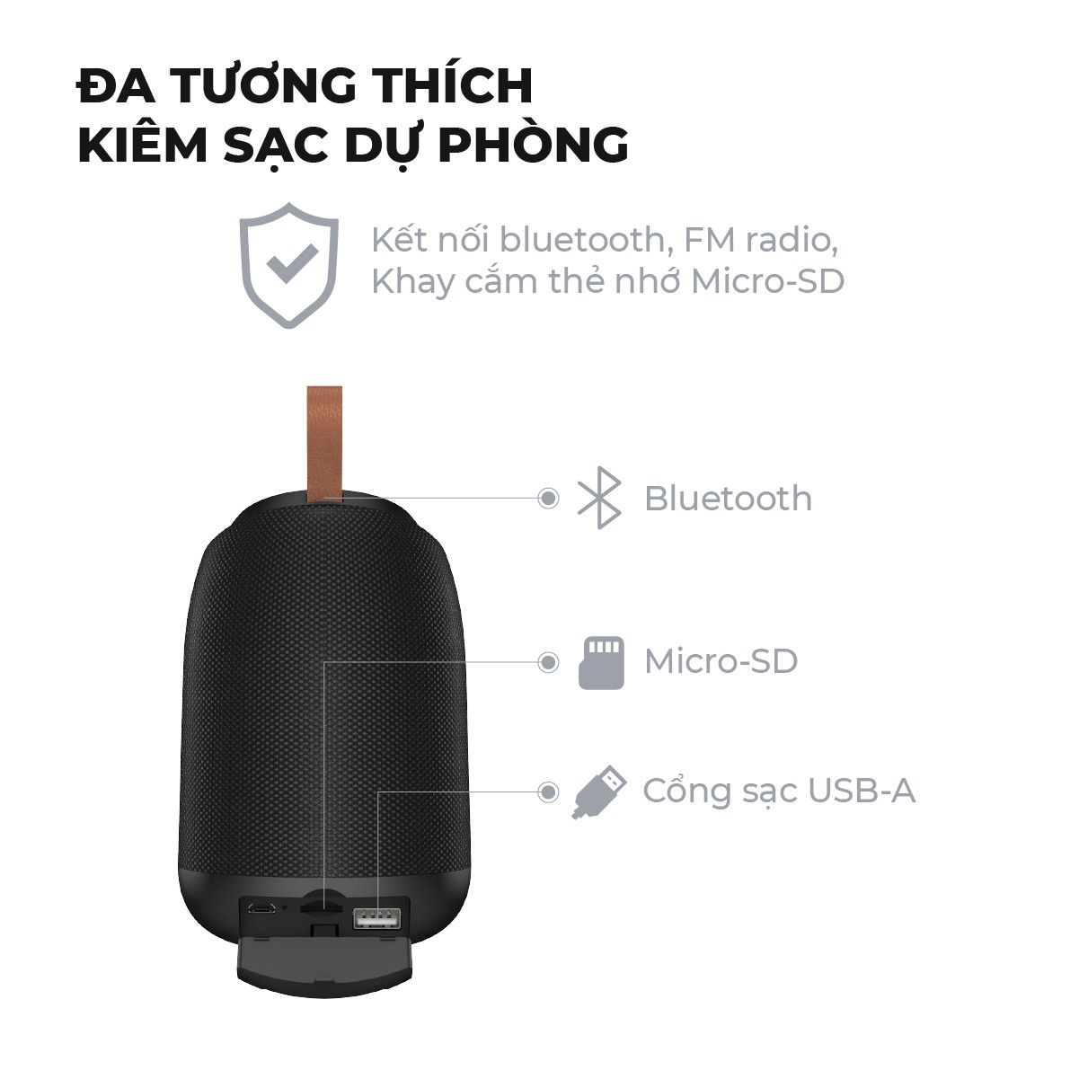 Loa Bluetooth di động Energizer BTS061 kiêm pin dự phòng - Kết nối Bluetooth 5.0, Tích hợp micro, hỗ trợ FM radio, thẻ Micro SD, cổng sạc USB-A - HÀNG CHÍNH HÃNG