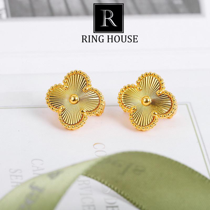 Set bộ trang sức nữ cỏ bốn lá titan không đen gỉ màu vàng dự tiệc đẹp Ring House