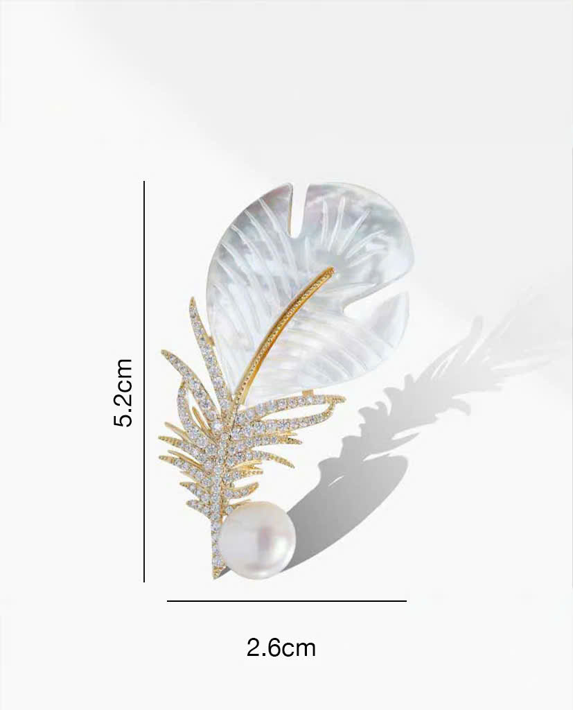 Trâm Cài Áo Vest, Áo Dài Xà Cừ Đính Ngọc Trai Baroque Hình Lông Vũ thời trang thiết kế Hity ACC402