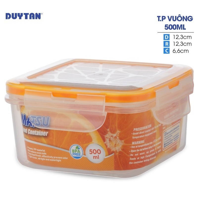 Hộp đựng thực phẩm vuông nhựa Duy Tân Matsu 500ml (12.3 x 12.3 x 6.6 cm) - 03307 - Hàng chính hãng