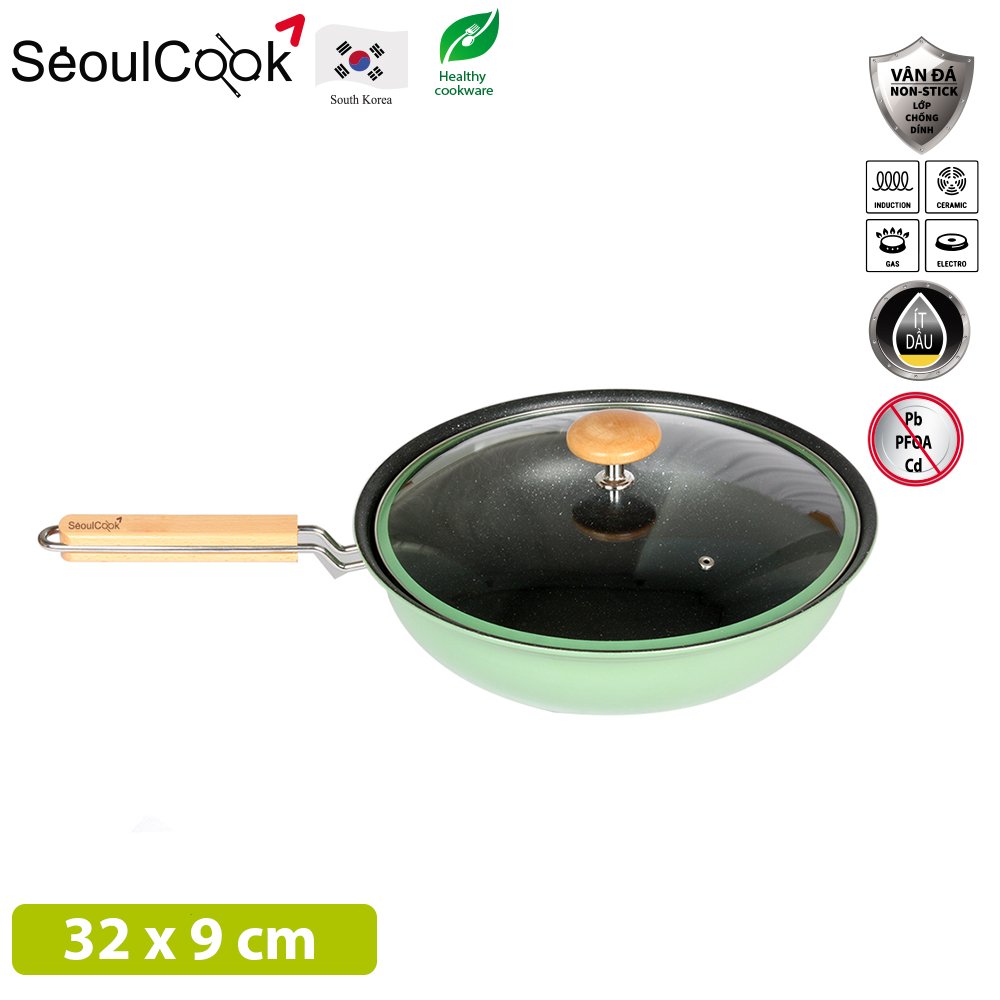 Seoulcook Luxury – Chảo sâu lòng 32cm đáy từ / Induction cao cấp Hàn Quốc, chống dính vân đá an toàn cho sức khỏe, dùng được tất cả các loại bếp – Hàng chính hãng