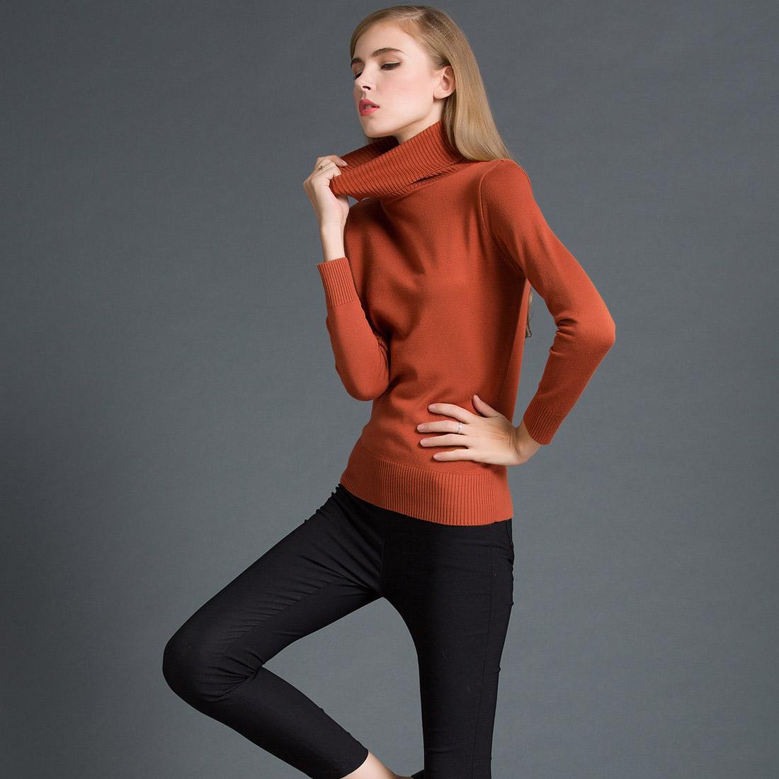 Fashion Winter Women Sweater Knitwear Turtle Neck Long Sleeves Ribbed Knitted Pullover Tops