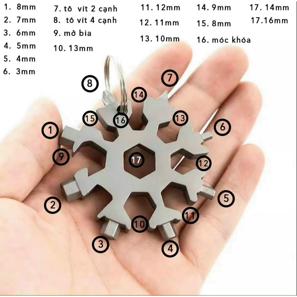 Móc khóa đa năng vặn ốc vít 18 đầu hình bông tuyết