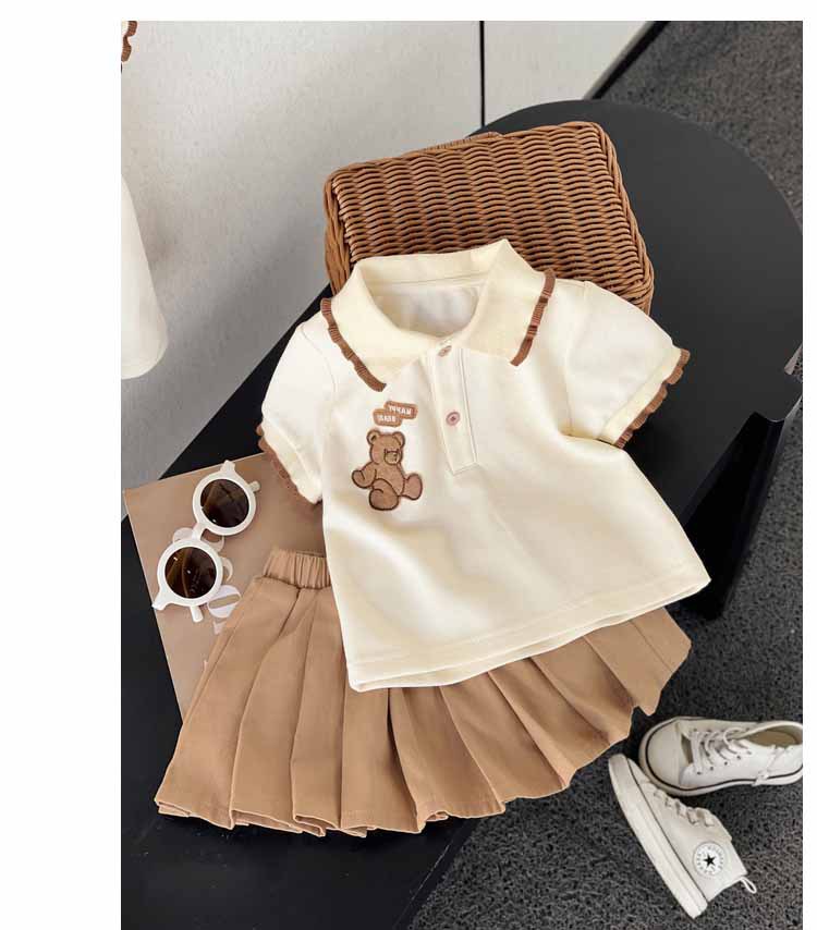 Set váy bé gái cộc tay 1-6 tuổi in chữ và đáp Gấu thấm hút mồ hôi cao cấp kiểu dáng thời trang