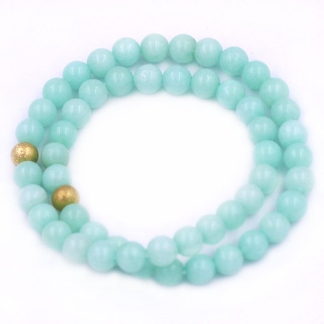 Vòng Chuỗi Đôi 6 Ly Đá Ngọc Bích Xanh Charm Bi Inox VNBXHBD