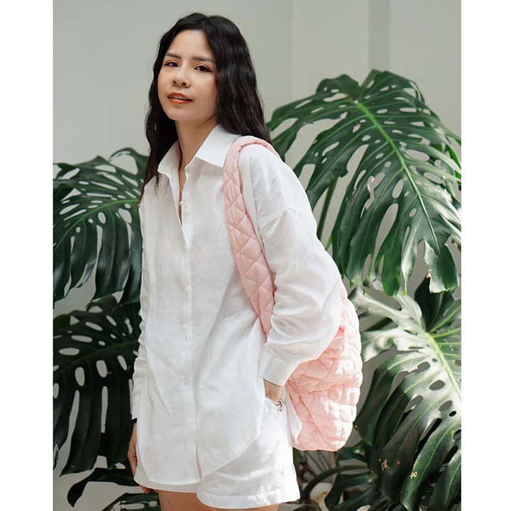 Áo sơ mi nữ Linen tưng Hàn form rộng trễ vai trẻ trung, chất vải Linen nhập Hàn mềm mát