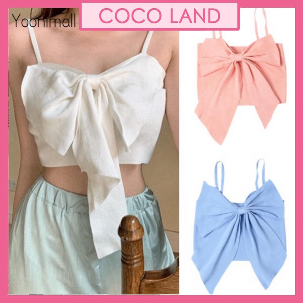 Áo Croptop Hai Dây Đính Nơ Màu Sắc Ngọt Ngào Phong Cách Hàn Quốc coco land - chất cực đẹp- sang chảnh