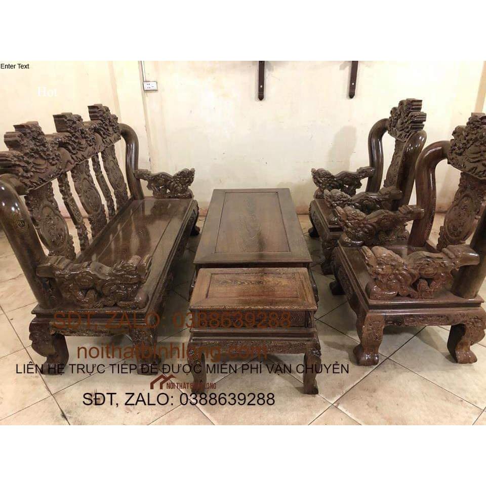 Bàn Ghế Tam Sư Nghê Ba Đầu Gỗ Mun Đuôi Công