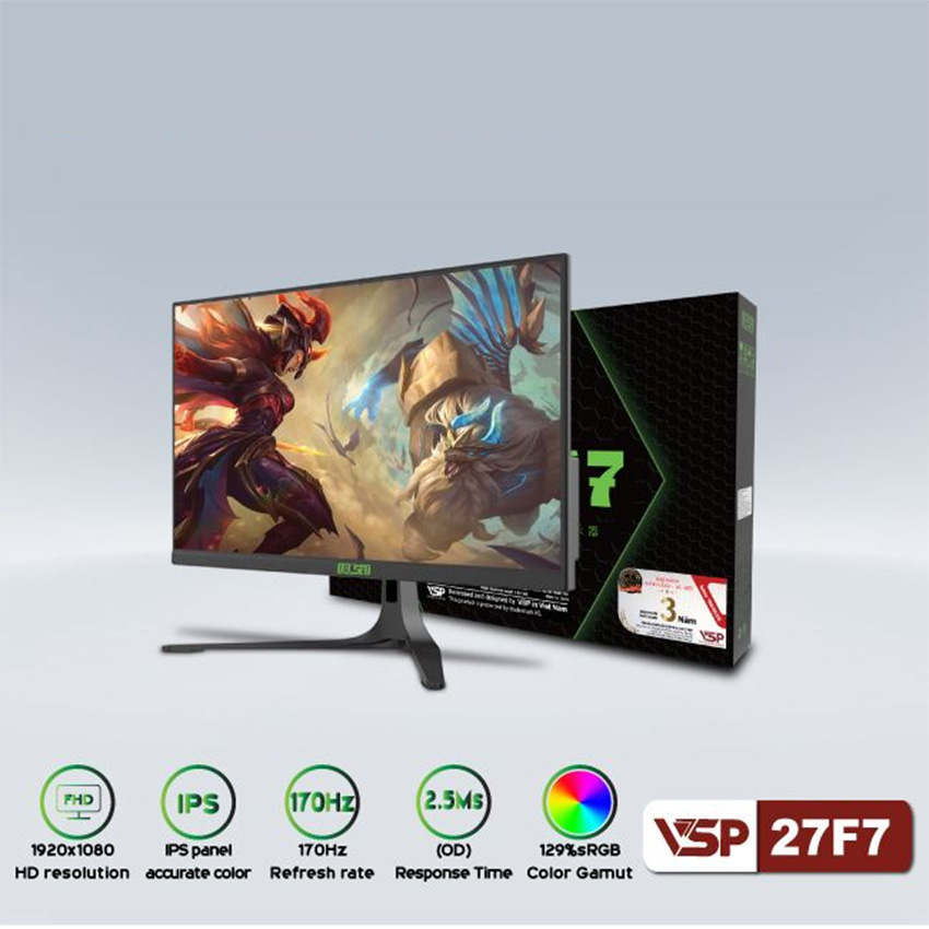 MÀN HÌNH GAMING VSP ELSA 27F7 (27 INCH/FHD/IPS/170HZ/2.5MS) - Hàng Chính Hãng