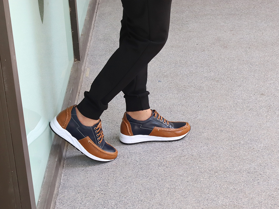 Giày Độn Nam Siêu Nhẹ T&TRA Tăng Cao 8Cm- T27 Xanh Nâu - Chất Liệu Da Bò Cao Cấp, Đế và Lót Tăng Cao Chất Liệu EVA Siêu Nhẹ, Trọng Lượng Nhẹ Hơn 30% So Với Đế Cao Su