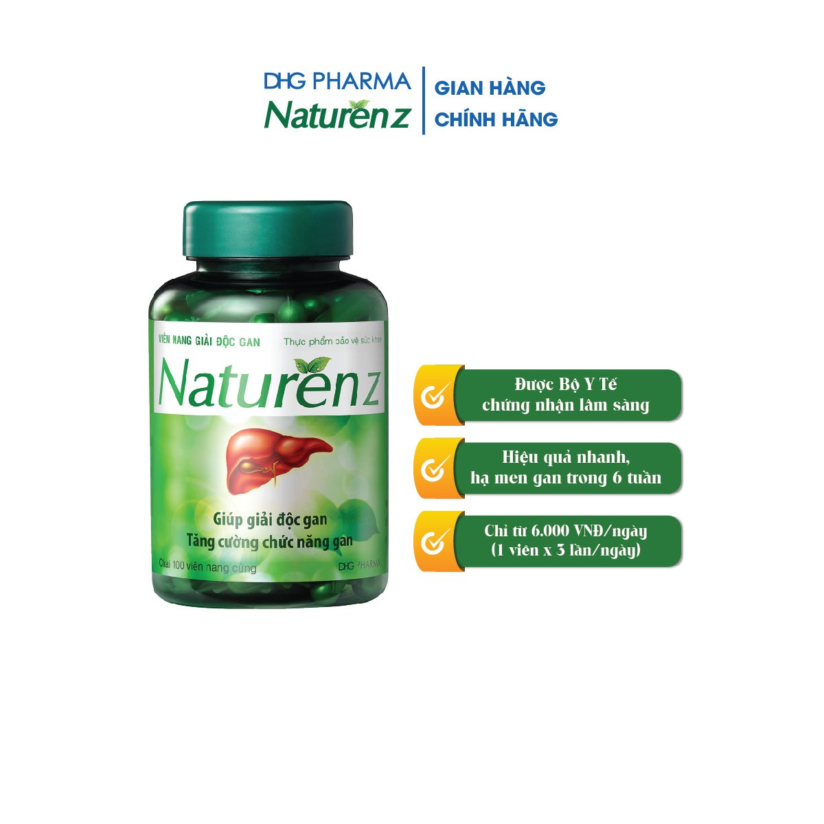 Combo 2 chai TPCN Naturenz hỗ trợ hạ men gan Hộp 1 chai x 100 viên - Chính hãng DHG Pharma