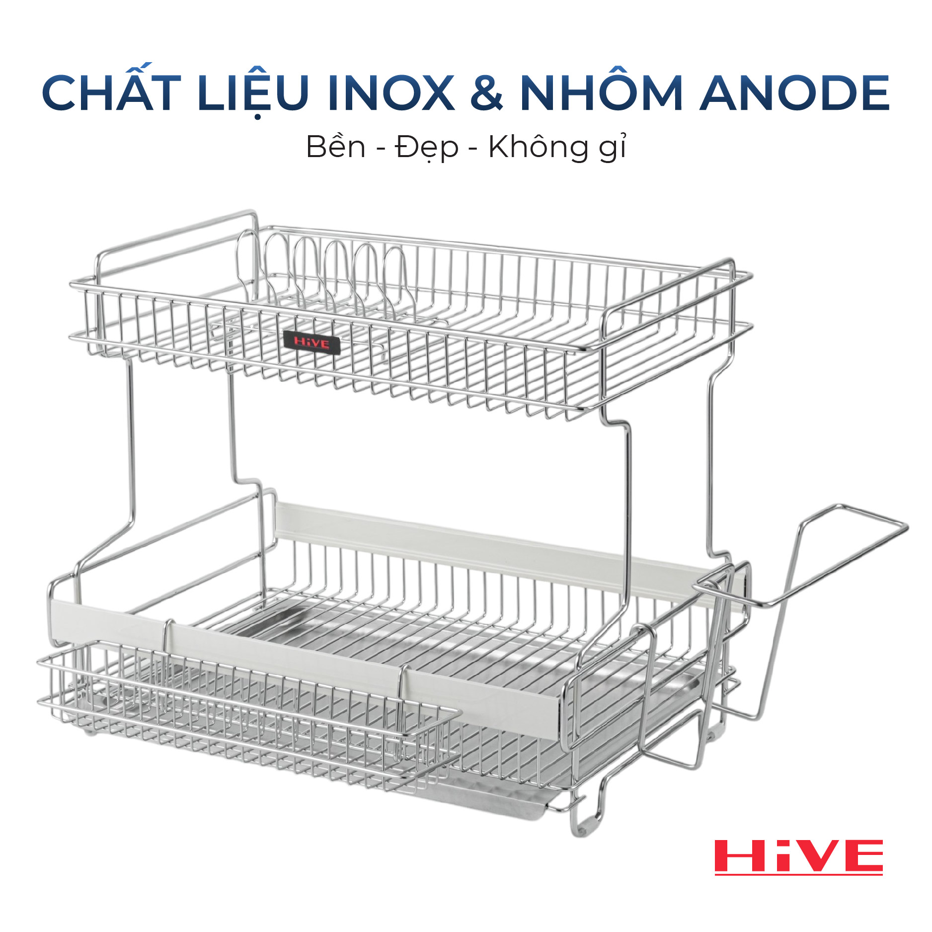 Giá úp chén bát HiVE ALC 2 tầng White inox Hàn Quốc cao cấp
