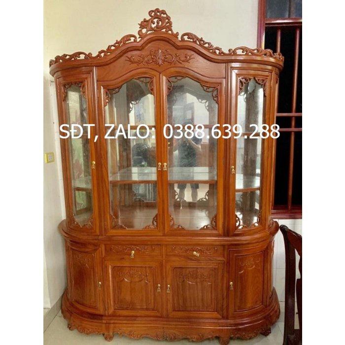 Tủ Rươu Mặt Cong Gỗ Gõ Đỏ