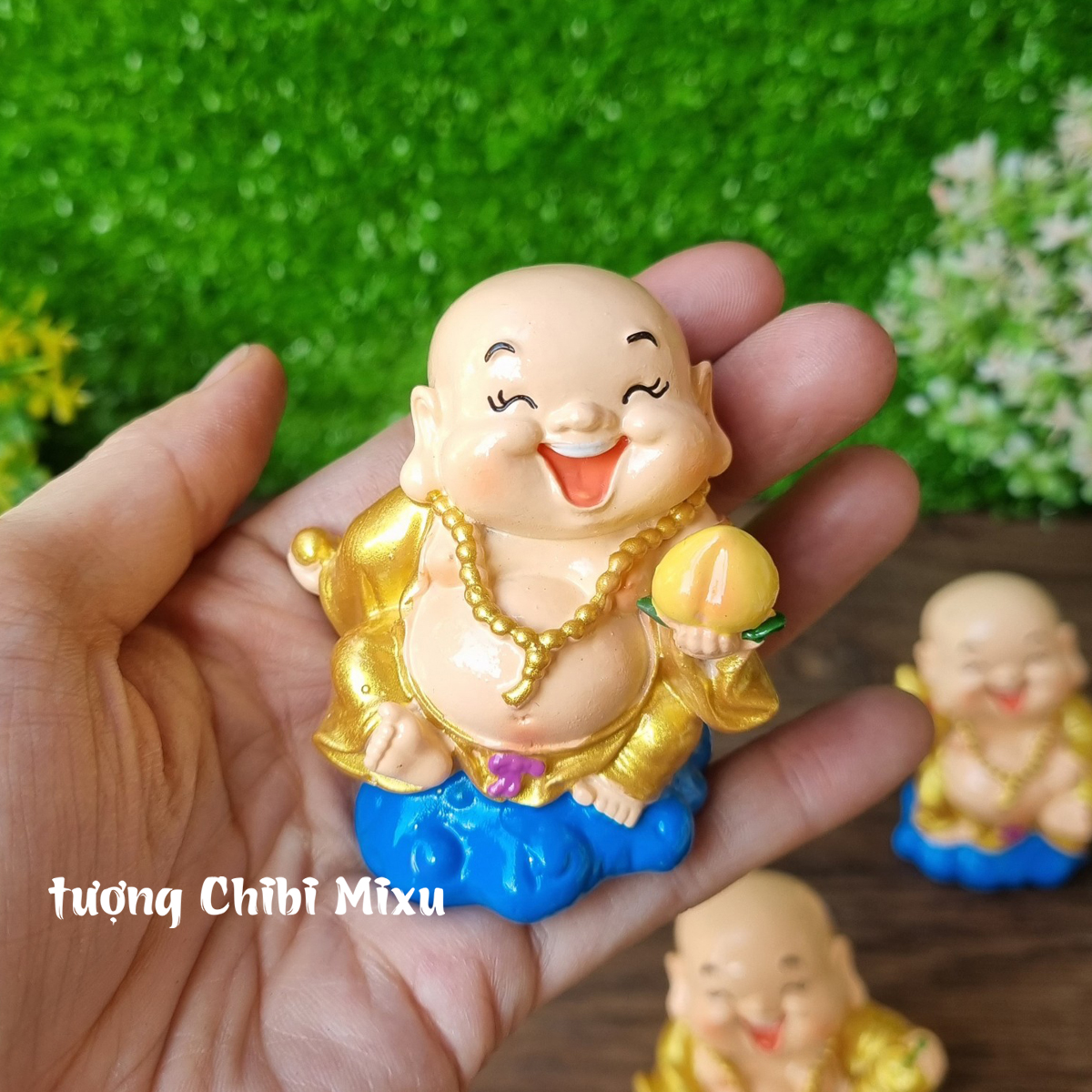 Bộ 05 tượng Di Lặc 7cm sơn nhũ vàng cao cấp - Ngũ Phúc Lâm Môn