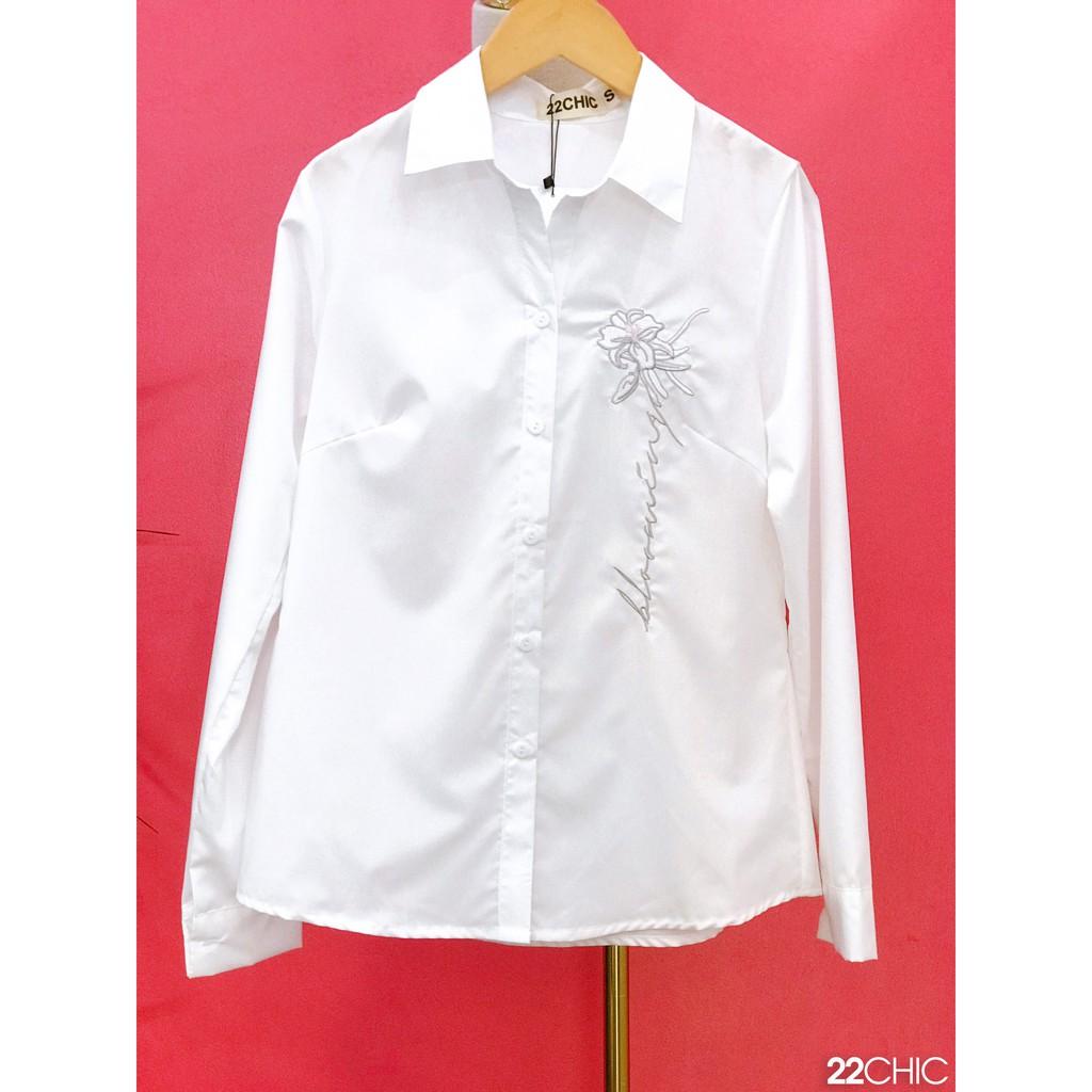 Áo sơ mi họa tiết thêu hoa đơn giản - 22CHIC
