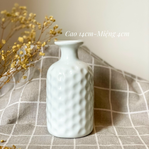 Lọ Hoa Gốm Sứ Mini Bát Tràng Men Trắng Mỹ Nghệ Việt