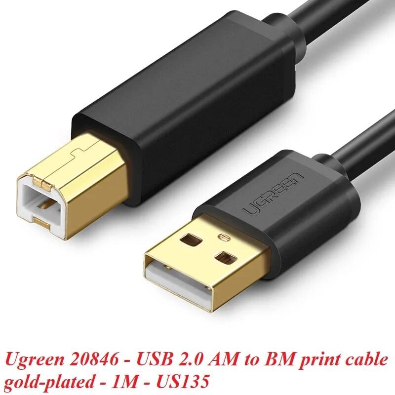 Ugreen UG20846US135TK 1M màu Đen Cáp USB 2.0 sang USB B máy in đầu mạ vàng - HÀNG CHÍNH HÃNG