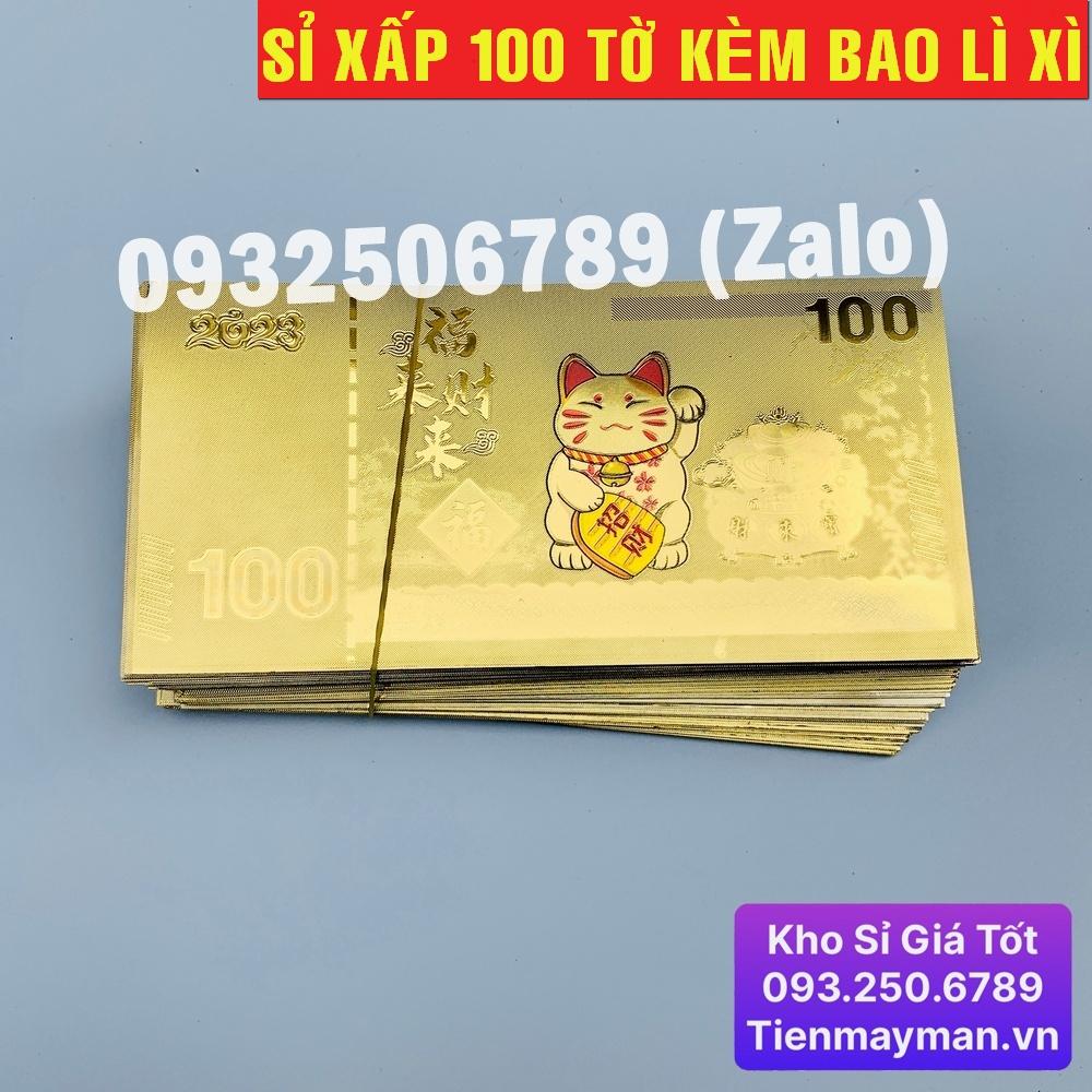 Tiền Con Mèo Macao 100 Vàng Plastic 2023, kèm bao lì xì siêu kute - MẪU 1 - NELI