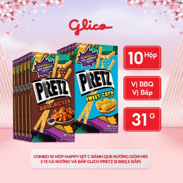 Bánh que nướng giòn mix 2 vị gà nướng và bắp GLICO Pretz