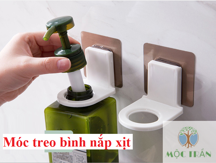 MÓC DÁN TƯỜNG TREO BÌNH NƯỚC RỬA TAY, DẦU GỘI, SỮA TẮM CÓ VÒI XỊT SIÊU CHẮC