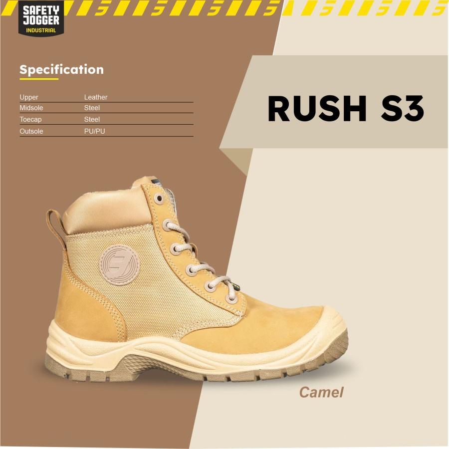 [Hàng Chính Hãng] Giày Safety Jogger Rush Camel Da Chất Lượng Cao, Chống Va Đập Mạnh, Chống Đinh