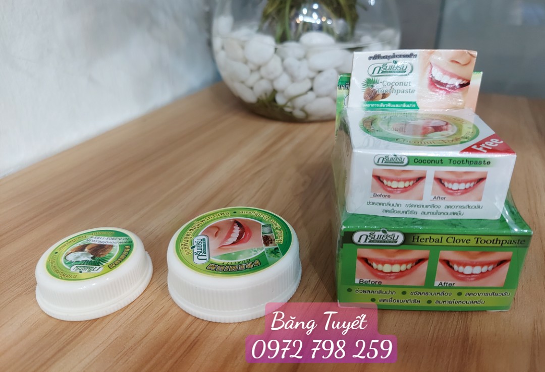 Kem trắng răng Green Herb 25g ( tặng kèm hộp 10g) Thái Lan Bột tẩy trắng răng