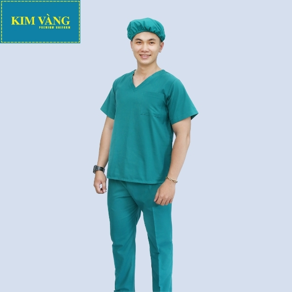 [KIM VÀNG] Quần áo y tá điều dưỡng đồng phục bệnh viện tay ngắn chất liệu Kaki thun - Màu xanh lý mẫu 02