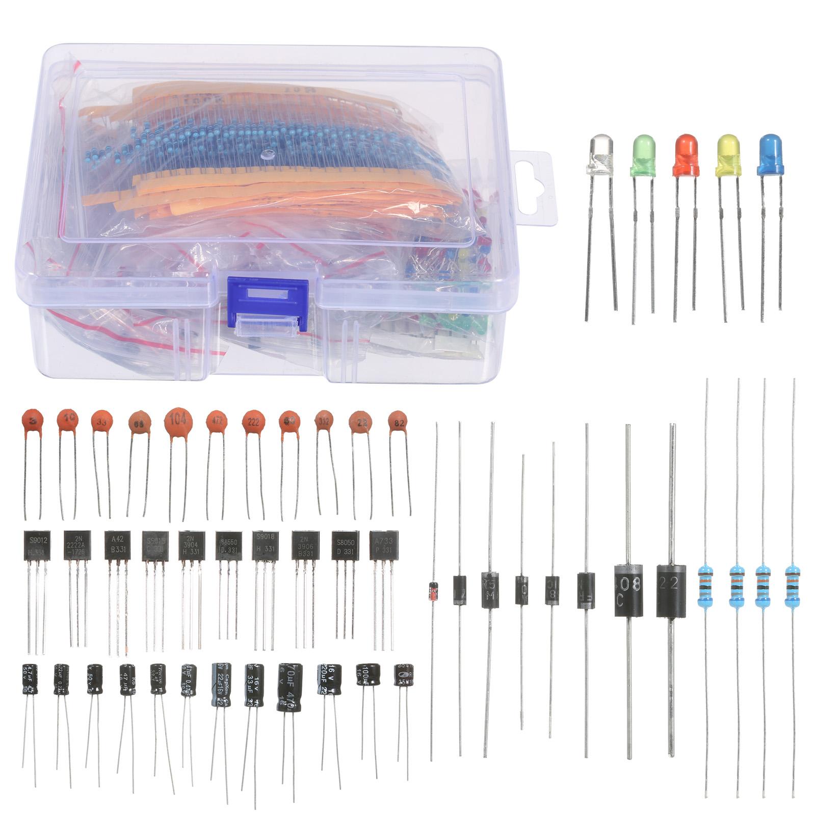 1400PCS Electronic Components Assortment Kit Assorted Electric Element Starter Kit with 1/4W Resistance LED Diode