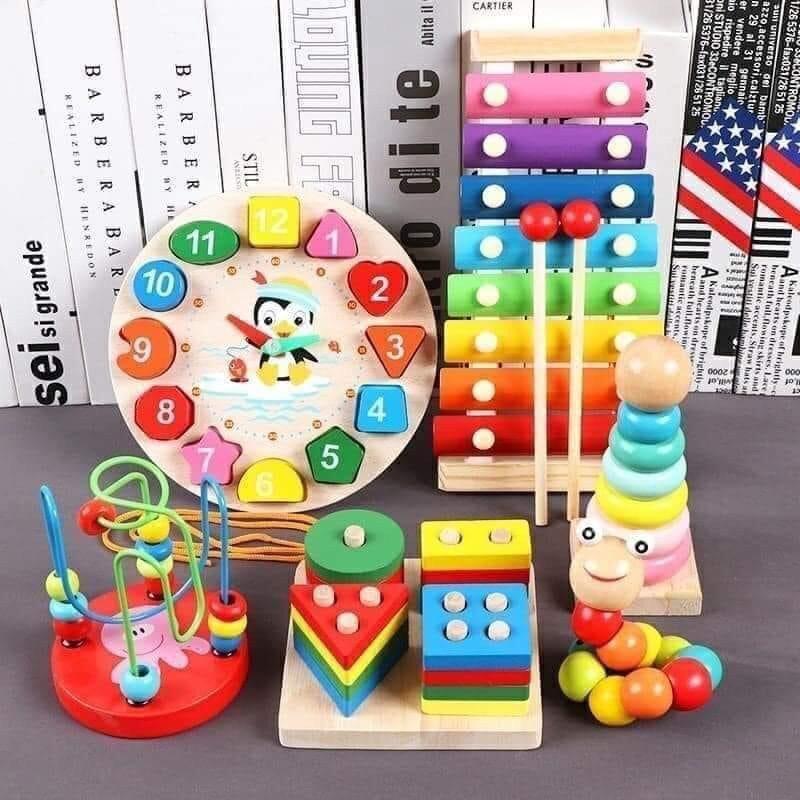 Combo 6 Đồ Chơi Gỗ BR06X, Đồ Chơi Giúp Bé Bận Rộn Phát Triển Các Kỹ Năng Cơ Bản