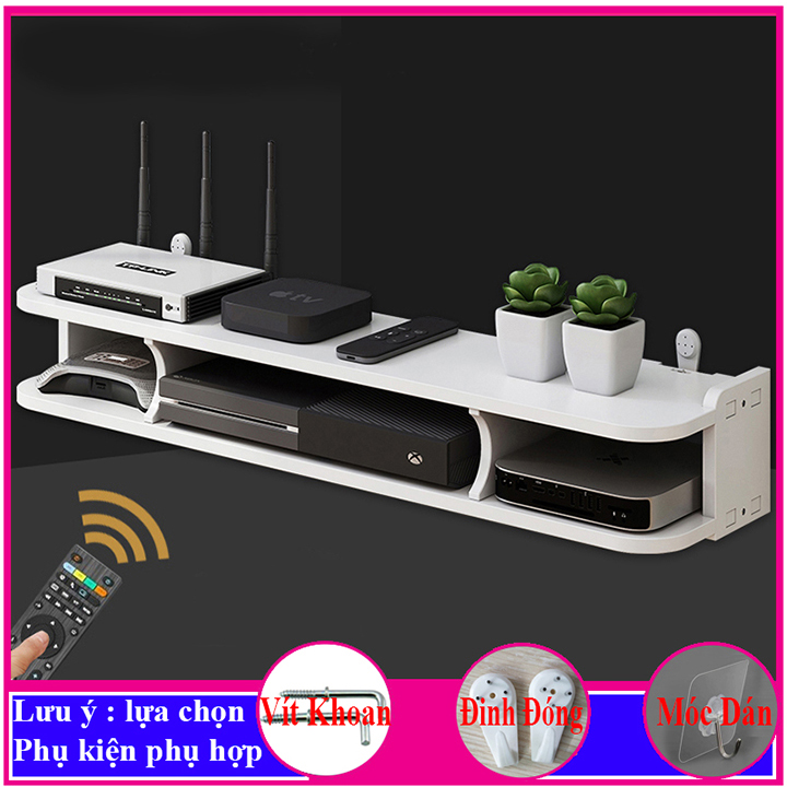 kệ wifi treo tường 2 tầng, kệ trang trí tivi, đặt đầu thu kỹ thuật số, ổ cắm điện, đồ trang trí - a31