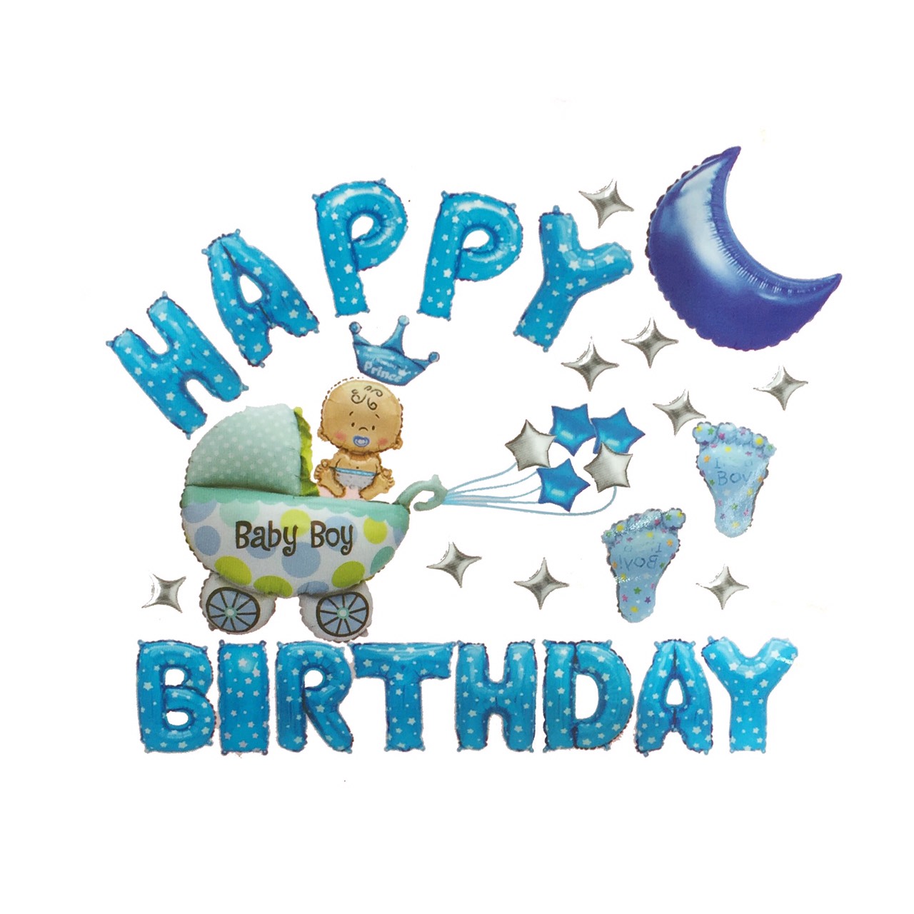 Set trang trí sinh nhật thôi nôi bé trai set balloon birthday Tnoi46