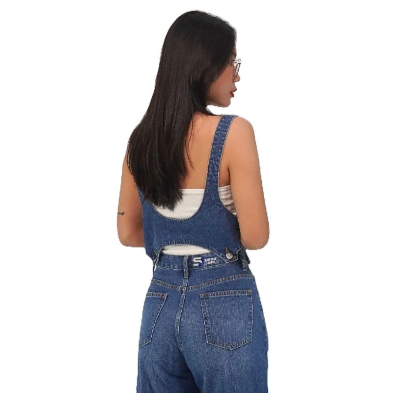 Bộ quần + Áo yếm nữ ngắn Y2 siêu hot, quần bò nữ cá tính chất denim Cao Cấp - thương hiệu Samma Jeans - Quần jeans
