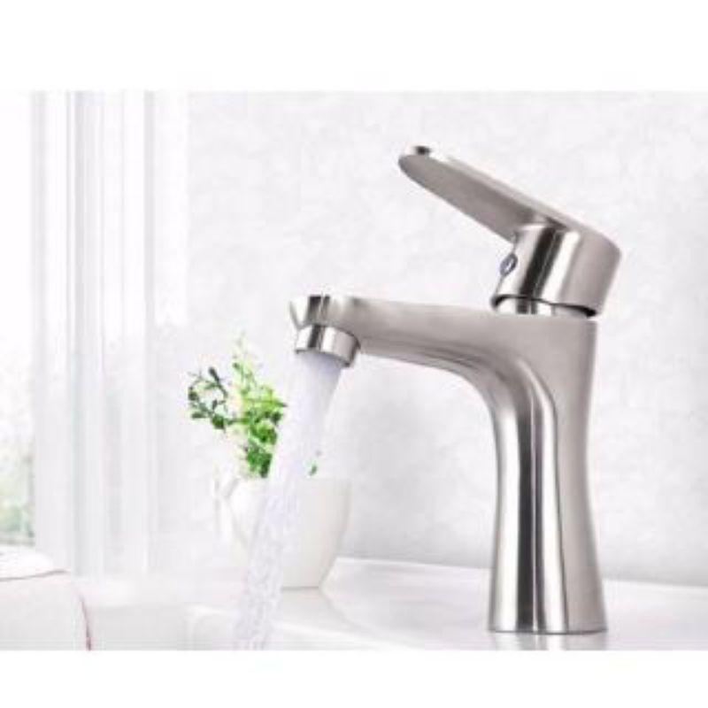 Vòi Lavabo Nóng Lạnh tròn INOX SUS 304 Đúc nguyên khối cao cấp LE07.Tặng kèm 2 dây cấp