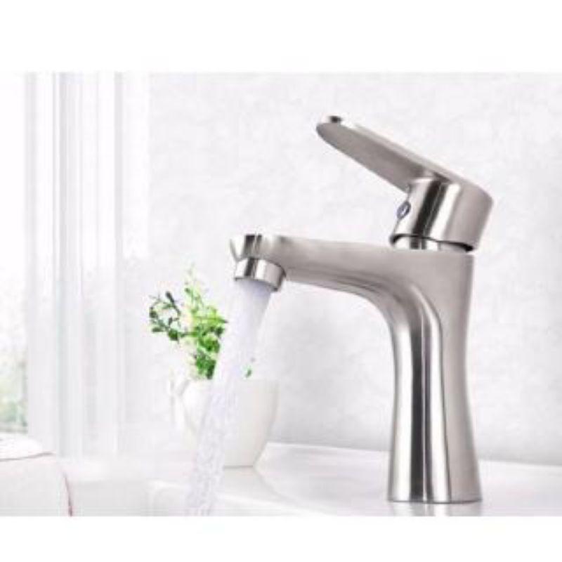 (HÀNG LOẠI 1)Vòi Lavabo Nóng Lạnh tròn (Thân eo)INOX SUS 304 Đúc nguyên khối cao cấp LE07.Tặng kèm 2 dây cấp