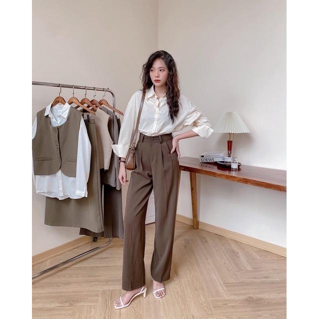 Quần culottes vải nữ ống suông xếp ly 74q02 by gerne